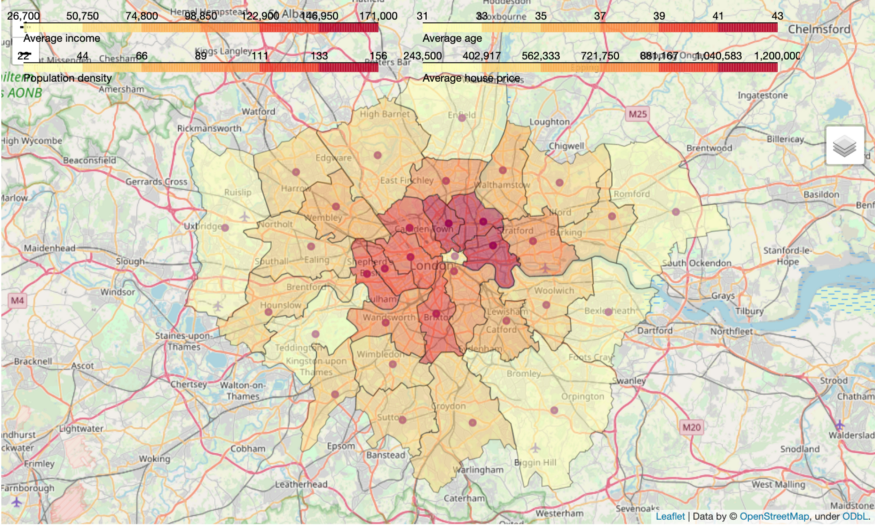 A map of London boroughs showing economic information.